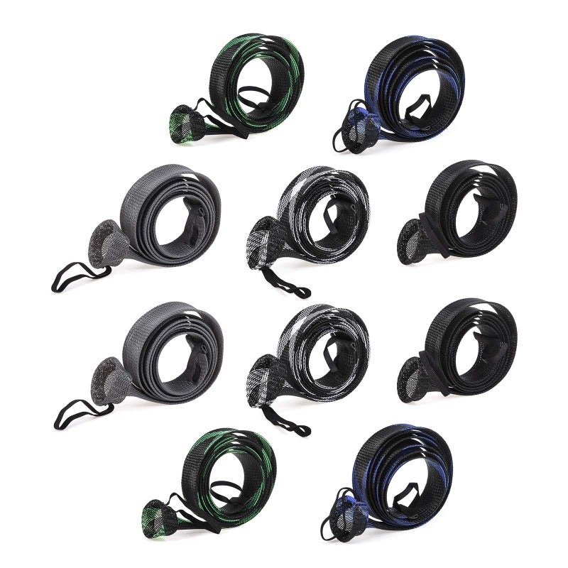 LEO 10 Pcs Fishing Rod Sleeve Cover 190cm/74.8inches Braided Mesh Protector Pole Gloves With Strap for Fly Spinning Casting Sea Fishing (5 Colors) - Image 1